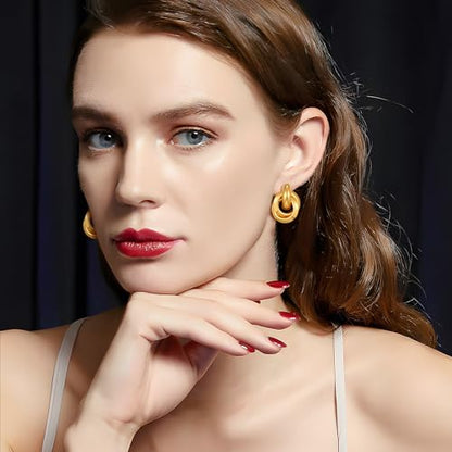 Gold Chunky Earrings for Women Geometric Knot Link Drop Dangle Earrings 14K Gold Plated Statement Earrings Trendy Gold Jewelry - color: Style 6-Gold