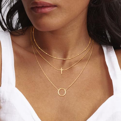 MFRYK Gold/Silver Necklaces Stack For Women,14K Gold/Sterling Silver Plated Simple Layered Choker Necklaces For Women,Stackable Multilayer Pearl Cross Disc Circle Pendant Cuban Herringbone Snake Paperclip Chain Necklaces Set Jewelry Gift for Women - style