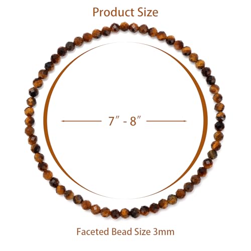 Healing Crystal Bracelet Clear Quartz Faceted Beaded Bracelets for Women Men 3mm Natural Stone Adjustable Handmade Stretch Bracelet Reiki Spiritual Jewelry Fashion Gifts - color: Tiger's Eye