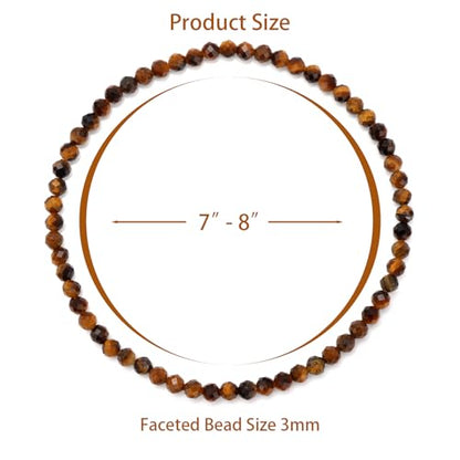 Healing Crystal Bracelet Clear Quartz Faceted Beaded Bracelets for Women Men 3mm Natural Stone Adjustable Handmade Stretch Bracelet Reiki Spiritual Jewelry Fashion Gifts - color: Tiger's Eye