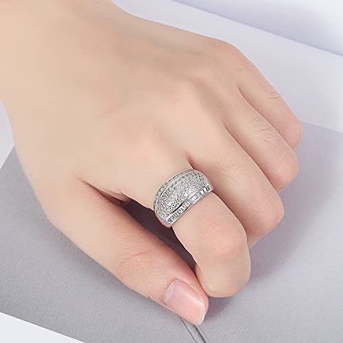 Dankadi Luxury Women Platinum Plated Solid 925 Sterling Silver Ring 5A Cubic Zircon Inlaid Dense Wedding Ring Sizes 6-10# Fashion Jewelry Gift Party Accessories