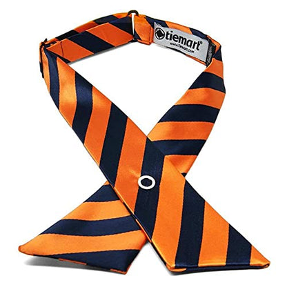 tiemart Crossover Tie - color: Navy Blue and Orange Stripe