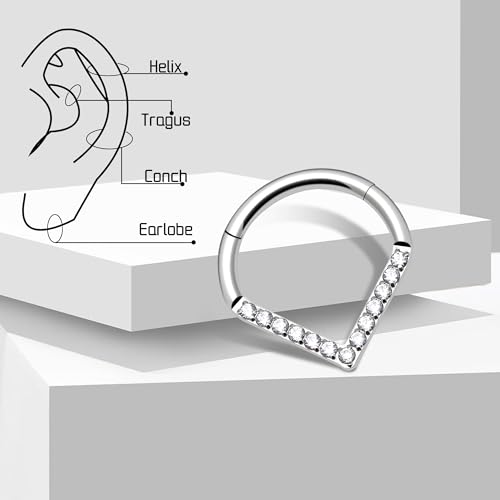 Titanium Septum Rings, Nose Rings Hoops for Women, Segment Nose Rings 16G 8mm/10mm Hypoallergenic Cartilage Conch Helix Rook Hoop Earrings - color: Teardrop-Silver, size: 16 Gauge 8mm