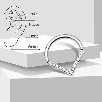 Titanium Septum Rings, Nose Rings Hoops for Women, Segment Nose Rings 16G 8mm/10mm Hypoallergenic Cartilage Conch Helix Rook Hoop Earrings - color: Teardrop-Silver, size: 16 Gauge 8mm