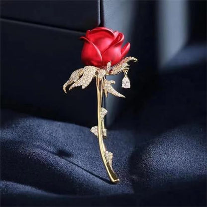 Red Rose Flower Brooches Pins for Women Men Elegant Crystal Flower Lapel Pin Retro Suit Hat Dress Accessories Wedding Valentine's Day Jewelry Gift - style: Red Rose