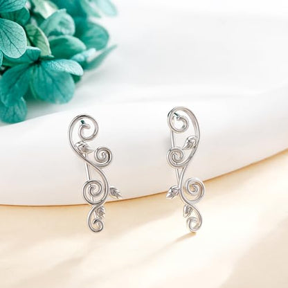 Ear Climbers Earrings for Women Sterling Silver Vintage Ear Crawler Earrings Jewelry Gifts for Women - style: Boho leaf