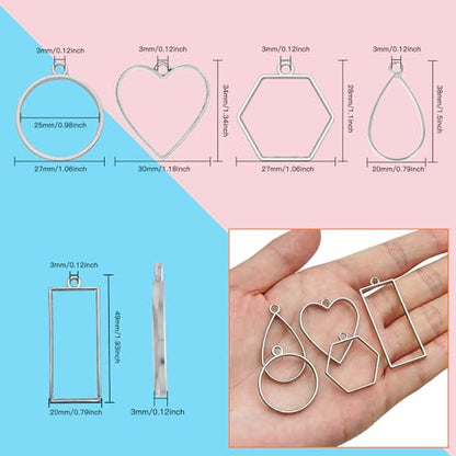 Oubaka 50pcs Open Bezels 5 Styles Open Frame Pendant Open Back Bezel Pendants Geometric Hollow Frame Pendant for Resin Casting, Necklace, Earrings, Pressed Flower, DIY Crafts(White K) - color: 50pcs;White K;5 Styles;B