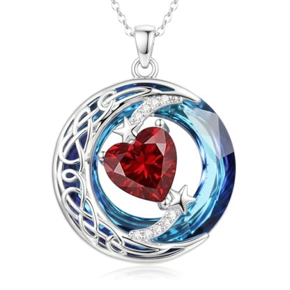 Birthstone Necklace for Women Crystal Moon and Star Pendant White Gold Celtic Moon Jewelry Birthday Graduation Gifts for Wife Her - style: Moon-1