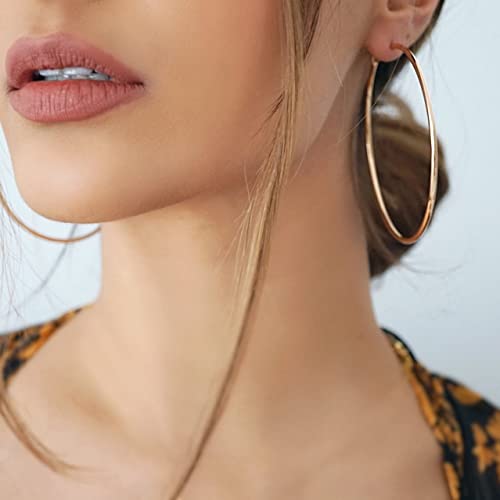 3 Pairs Sterling Silver Large Hoop Earrings Set for Women 40 50 60MM | 14K White Gold Plated, Hypoallergenic - style: H:Gold 50mm 60mm 70mm