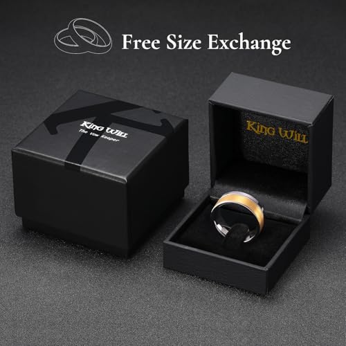 King Will Mens Tungsten Carbide Wedding Band with Groove Design | 6/7/8mm Width, Grooved, Comfort Fit, Everyday Wear - color: Gold&Silver Groove-8mm