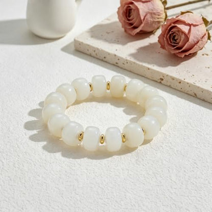 Chunky Beaded Bracelet for Women-Boho Bold Acrylic Resin Stretch Bracelets Trendy Summer Beach Elastic Bangle Vacation Jewelry Accessories - color: Style 2-Off-White