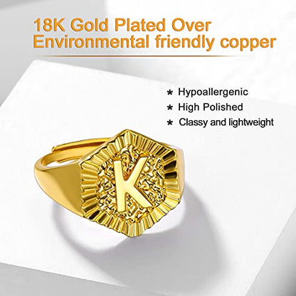 U7 Initial Ring Wedding Band for Men Women 18K Gold Plated Statement Hexagon A-Z Letter Jewelry Personalized Stackable Signet Rings - color: S