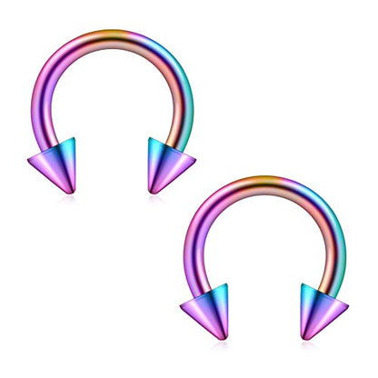 12PCS 14G Surgical Steel Nose Septum Horseshoe Hoop Earring Eyebrow Tragus Lip Piercing Ring - style: 8mm w Spikes