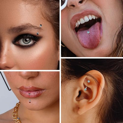 G23 Titanium Eyebrow Piercing Jewelry Eyebrow Rings Curved Barbell 16G Eyebrow Belly Button Ring Navel Rings Rook Daith Earrings Lip Ring Eyebrow Jewelry 6mm-12mm - color: 2PCS,Disc Shape Red Agate,Silver
