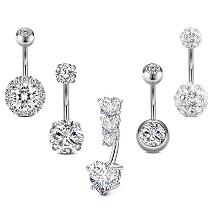 Belly Button Rings Stainless Steel 14G CZ Opal Navel Rings Barbells Women Girls Belly Piercing Jewelry - color: Silver Color-Style B: 5 PCS