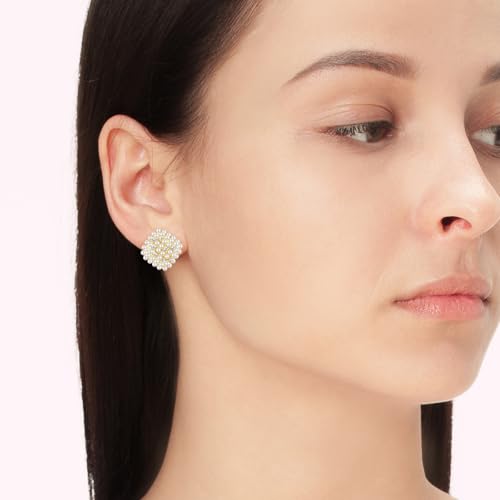 YOQUCOL Simulated Pearl Flower-Cluster Shape Clip On Stud Earrings Non Pierced Ear Earrings for Women - color: Rhombic