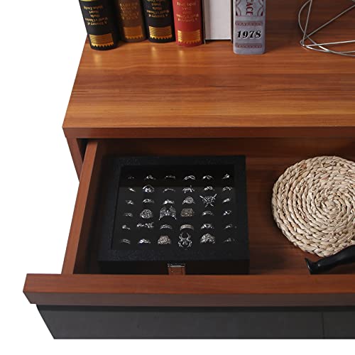 Pangkeep Ring Organizer Display Case,Black Jewelry Storage Tray Boxes for Multiple Rings,Glass Lid,Stackable. (42 Slots) - size: 42 Slots