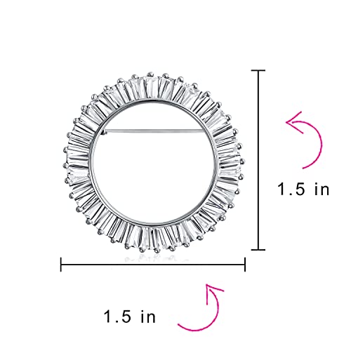 Bling Jewelry Classic Bridal Eternity Baguette Brillant Cut Cubic Zirconia AAA CZ Clear Purple Scarf Round Circle Brooch Pin For Women Wedding Gold or Silver Plated Brass - color: Clear
