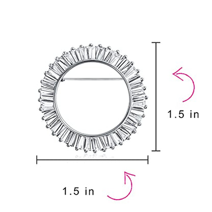 Bling Jewelry Classic Bridal Eternity Baguette Brillant Cut Cubic Zirconia AAA CZ Clear Purple Scarf Round Circle Brooch Pin For Women Wedding Gold or Silver Plated Brass - color: Clear