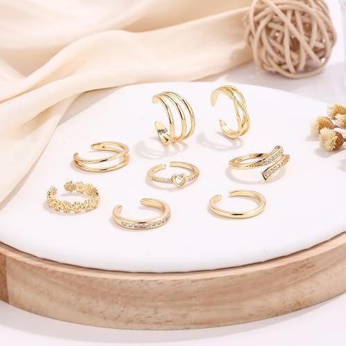 SAMOCO 8 Pcs Toe Rings for Women | Golden Silver Toe Ring Non Tarnish,Simple Open Adjustable Band Toe Rings Set,Beach Foot Toe Ring for Summer - color: Gold