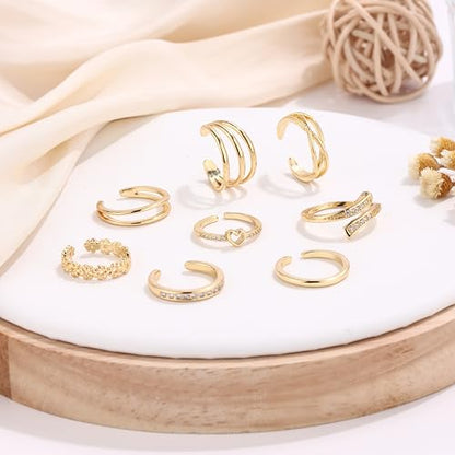 SAMOCO 8 Pcs Toe Rings for Women | Golden Silver Toe Ring Non Tarnish,Simple Open Adjustable Band Toe Rings Set,Beach Foot Toe Ring for Summer - color: Gold