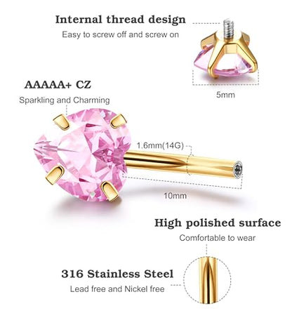 Dochais Pink Heart Belly Button Ring Piercing 8Pcs 14G Surgical Stainless Steel Navel Piercing Hypoallergenic Cute Created-opal Butterfly Belly Button Rings for Women - color: Gold