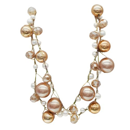 utop JNF Hand made Pearl Statement Necklace for Women Rhinestone Multilayer Crystal Necklaces Chunky Pearl Necklace Large Pearl Necklace and Earrings Set for Mother Mom's gift - color: champagne pearl necklace long