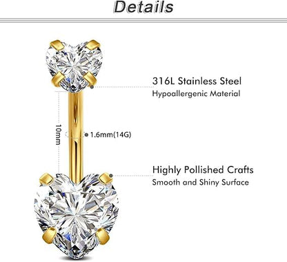 QWALIT Belly Button Ring Silver Gold Belly Rings Surgical Stainless Steel Belly Button Rings for Women Belly Button Piercing Jewelry Hypoallergenic Dangle Belly Button Ring Clicker Belly Ring Dangling - style: C1-Heart- white