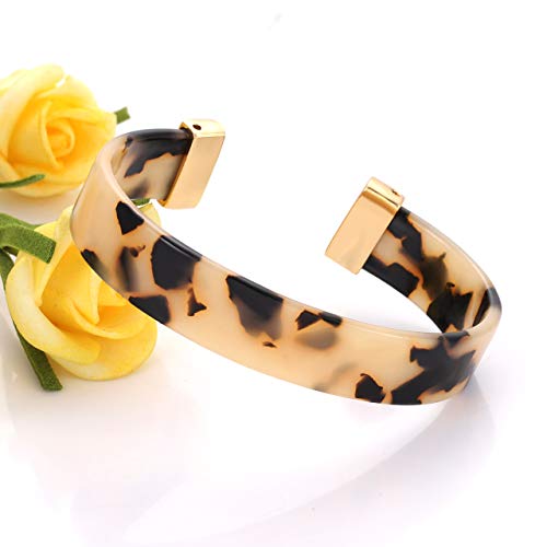 Open Cuff Bracelet Statement Acrylic Resin Lucite Cuff Bracelet Minimalist Tortoise Shell Bangles Bracelet Adjustable Lightweight Bangle - color: Leopard