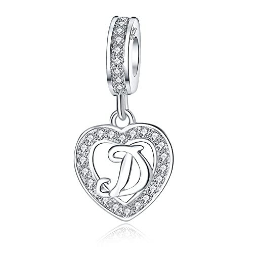 925 Sterling Silver Letter Charms A~Z Alphabet Charm Letter Beads fit Pandora European Bracelets fit Wife Mom Christmas Birthday Gift - color: D