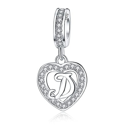 925 Sterling Silver Letter Charms A~Z Alphabet Charm Letter Beads fit Pandora European Bracelets fit Wife Mom Christmas Birthday Gift - color: D