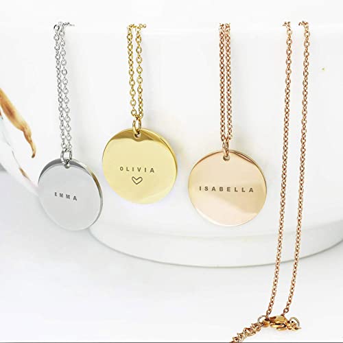 Personalized Engraved Name Necklace Minimalist Disc Jewelry Stainless Steel Dainty Pendant Birthday Mommy Gift