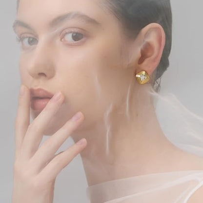 18K Gold Plated Huggie Hoop Earrings for Women, 925 Sterling Silver Post, Hypoallergenic Small Earrings - color: Square Ribbed Crystal Stud Earrings