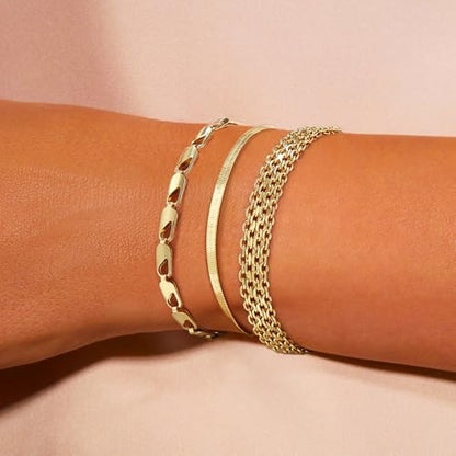 Cuzmly Bracelets for Women, Waterproof 14K Gold/Silver Plated Stackable Bracelets for Women Non Tarnish Trendy Dainty Paperclip Figaro Box Herringbone Hand Chain Bracelet Pack Stack Adjustable Jewelry for Women - style: 3 Net
