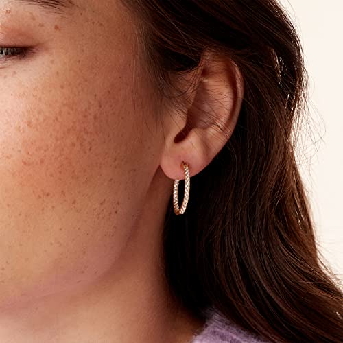 PAVOI 14K Gold Plated 925 Sterling Silver Post Cubic Zirconia Hoop Earrings | 925 Sterling Silver Posts, Cubic Zirconia Hoop Earrings for Women, Rhinestone Hoop Earrings, Sparkly Hoops - color: White Gold, size: 20 Millimeters