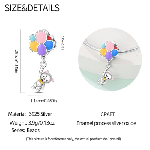 LNQOBU 925 Sterling Silver Charms for Bracelets Necklaces,5A Cubic Zirconias Evil Eye Dangle Beads Charms Jewelry Gift for Women (With one Spacer Beads Charms) - style: Colorful Balloon Bear Beads