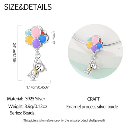 LNQOBU 925 Sterling Silver Charms for Bracelets Necklaces,5A Cubic Zirconias Evil Eye Dangle Beads Charms Jewelry Gift for Women (With one Spacer Beads Charms) - style: Colorful Balloon Bear Beads