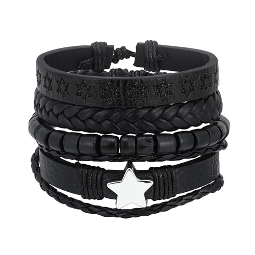 Braided Faux Leather Bracelet Punk Cuff Wrap Bracelets for Men Women Skull,Star,Bull bracelets - color: A1:4PCS
