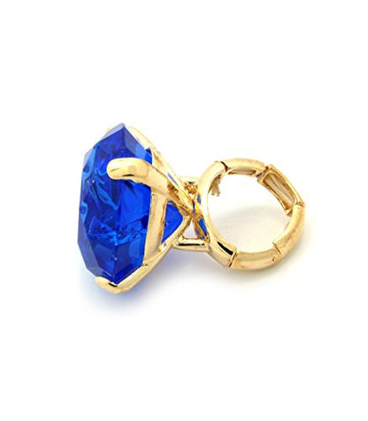 NYFASHION101 Women's Extra Big Rhinestone Fashion Stretch Ring - color: Blue/Gold-Tone