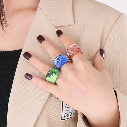 Crystal Glass Stainless Steel Band Ring Gold-Tone Plated Fashion Exaggerated Cubic Zirconia Rings Women's Stunning Large Statement Rhinestone Bands Cocktail Party Ring for Ladies Birthday - color: Blue, size: 10