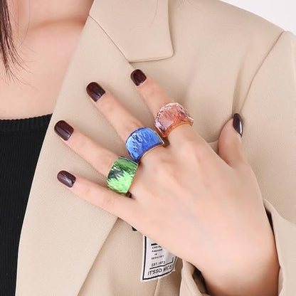 Crystal Glass Stainless Steel Band Ring Gold-Tone Plated Fashion Exaggerated Cubic Zirconia Rings Women's Stunning Large Statement Rhinestone Bands Cocktail Party Ring for Ladies Birthday - color: Green, size: 9