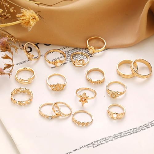 Gold Boho Ring Sets Vintage Stackable Ring Set Dainty Finger Midi Rings Pack for Women
