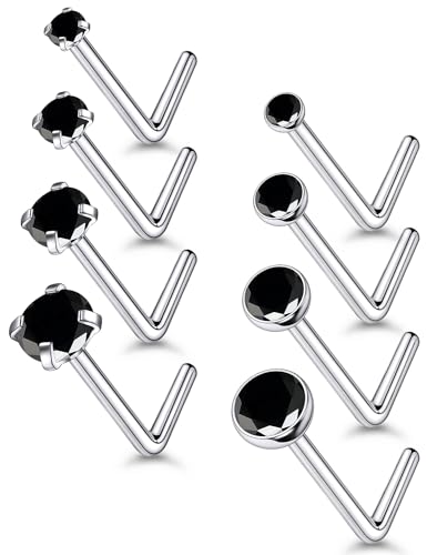 18G 20G 22G Titanium Stainless Surgical Steel Nose Rings Studs for Women L Shaped Nose Studs Screw Nose Ring Piercing Jewelry for Women Men Diamond CZ 1.5mm 2mm 2.5mm 3mm Silver Black Gold - style: 18g/Black CZ/L-shaped/Titanium