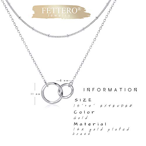 Fettero Pendant Necklace Gold Choker Layered Coin Open Karma Circle Full New Crescent Moon 14K Gold Plated Simple Dainty Necklaces for Women Jewelry Gift - style: Double Circle Sliver / 2 Layer