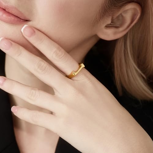 Cicy Bell Initial Rings for Women 18k Gold Plated Adjustable Rings | Open Signet Rings, Bold Letter, Personalized Engraved, For Party - color: Initial-J
