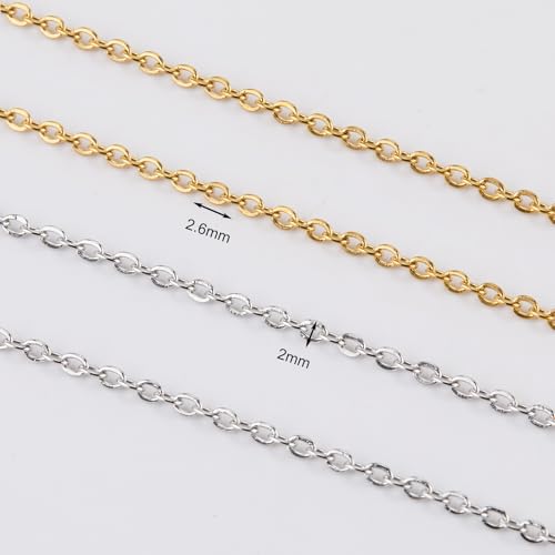 SMYHTGLIF Total 65.6 Feet Gold & Silver Jewelry Making Chains 2 Rolls Chain | Stainless Steel Chain for Jewelry Making Thin Oval Cable Chain Craft Chain Bulk Permanent Jewelry Findings - size: 2.6×2mm