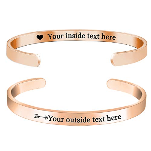 Amlion Personalized Bracelets for Women,Engraved Custom Bracelets Cuff Inspirational Personalized Gifts for Women Girls-Double Side Engraved - color: Rose Gold