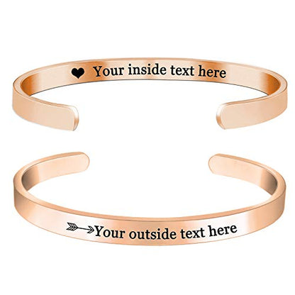 Amlion Personalized Bracelets for Women,Engraved Custom Bracelets Cuff Inspirational Personalized Gifts for Women Girls-Double Side Engraved - color: Rose Gold