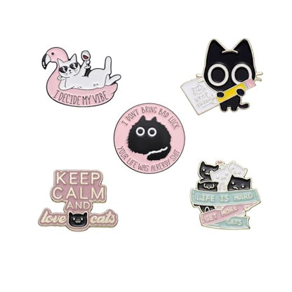 Cute Enamel Lapel Pins Set Cartoon Animal Plant Floral Fruits Foods Brooches Pin Badges for Clothing Bags Backpacks Jackets Hat DIY - color: Cat
