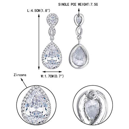 EVER FAITH Cubic Zirconia Wedding Earrings for Women Brides, Austrian Crystal Birthstone 8-Shape Infinity Bridal Dangle Earring - style: Pierced_Clear Silver-Tone